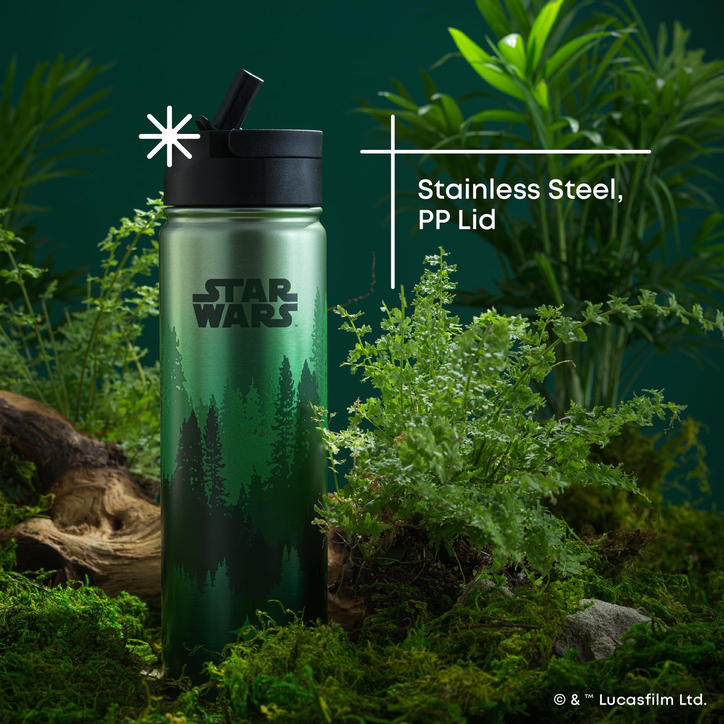 JoyJolt Stainless Steel 22 oz Star Wars Water Bottle with Straw Lid, BPA-Free Sports and Travel Vacuum Insulated Water Bottle, Destination Collection Death Star Bottle, Star Wars Gifts