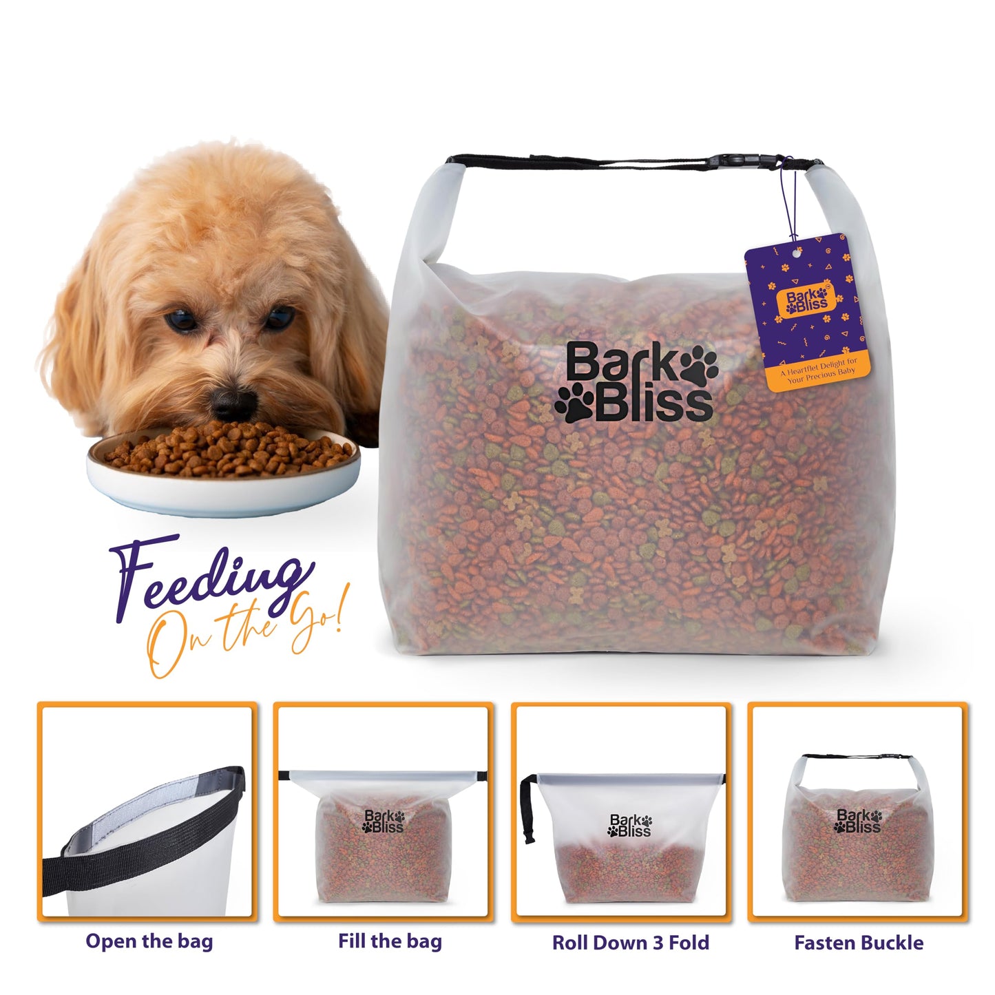 80 Cups Dog Food Travel Bag, Large Portable Container, Leak Proof, Water Resistant, Hook & Loop, Collapsible, Flat Base, hold 22lbs of Kibble, Camping/Travel (Large 80 Cups)