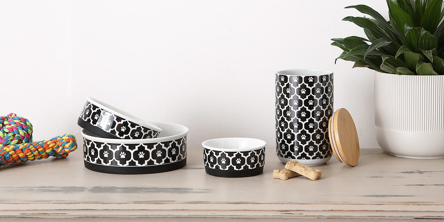 Bone Dry Paw Print Ceramic Pet Bowl, Lattice Collection, Large Set, 7.5x2.4", Aqua, 2 Count