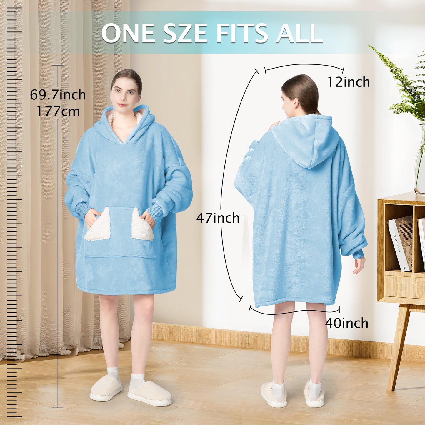 Touchat Wearable Blanket Hoodie, Oversized Sherpa Fleece Sweatshirt Blanket with Giant Hood Pocket and Sleeves for Adult, Warm & Cozy Grey Blanket Gifts for Women