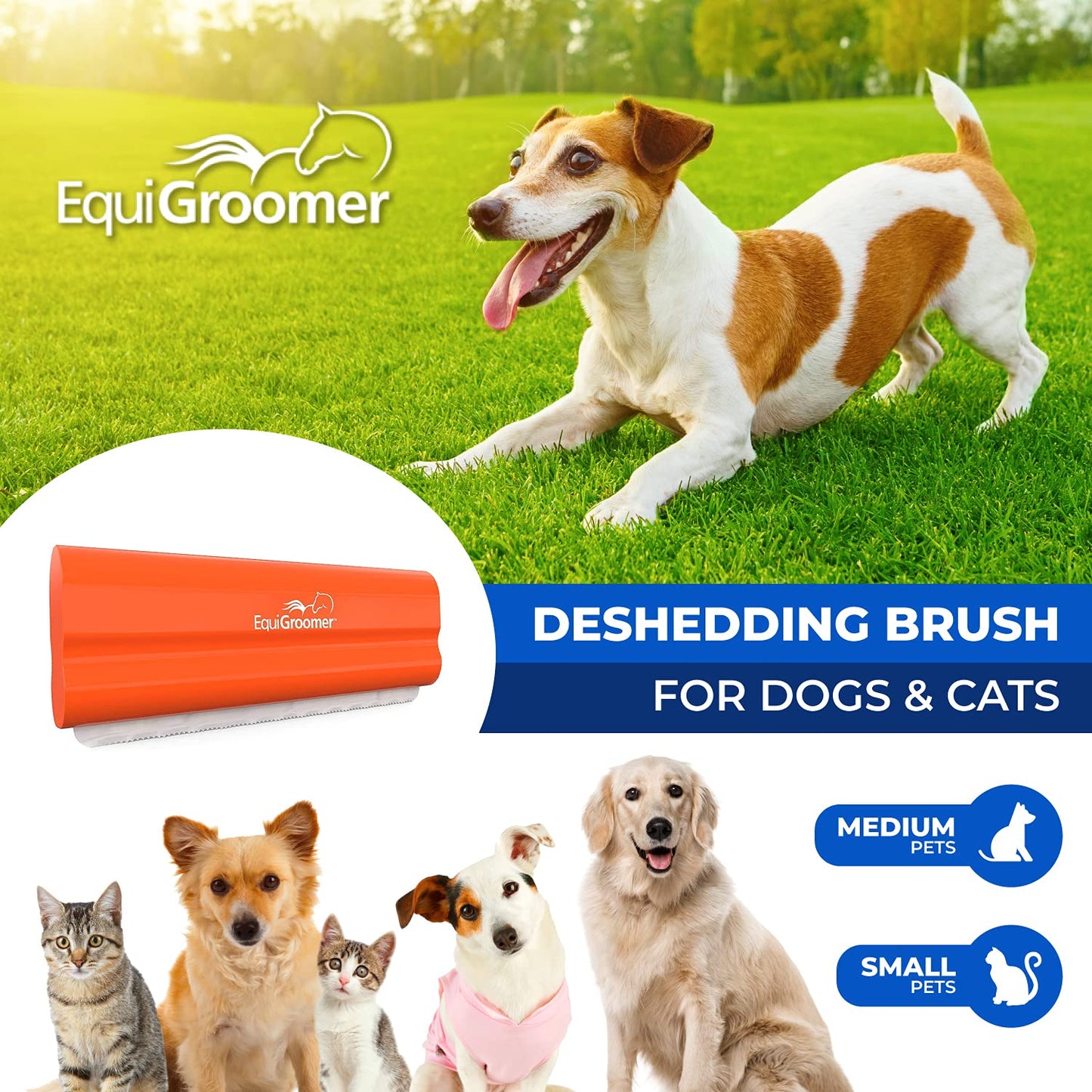 EasyGroomer Deshedding Brush for Dogs Cats Blue Undercoat Tool for Large and Small Pets Comb Removes Loose Dirt, Hair and Fur
