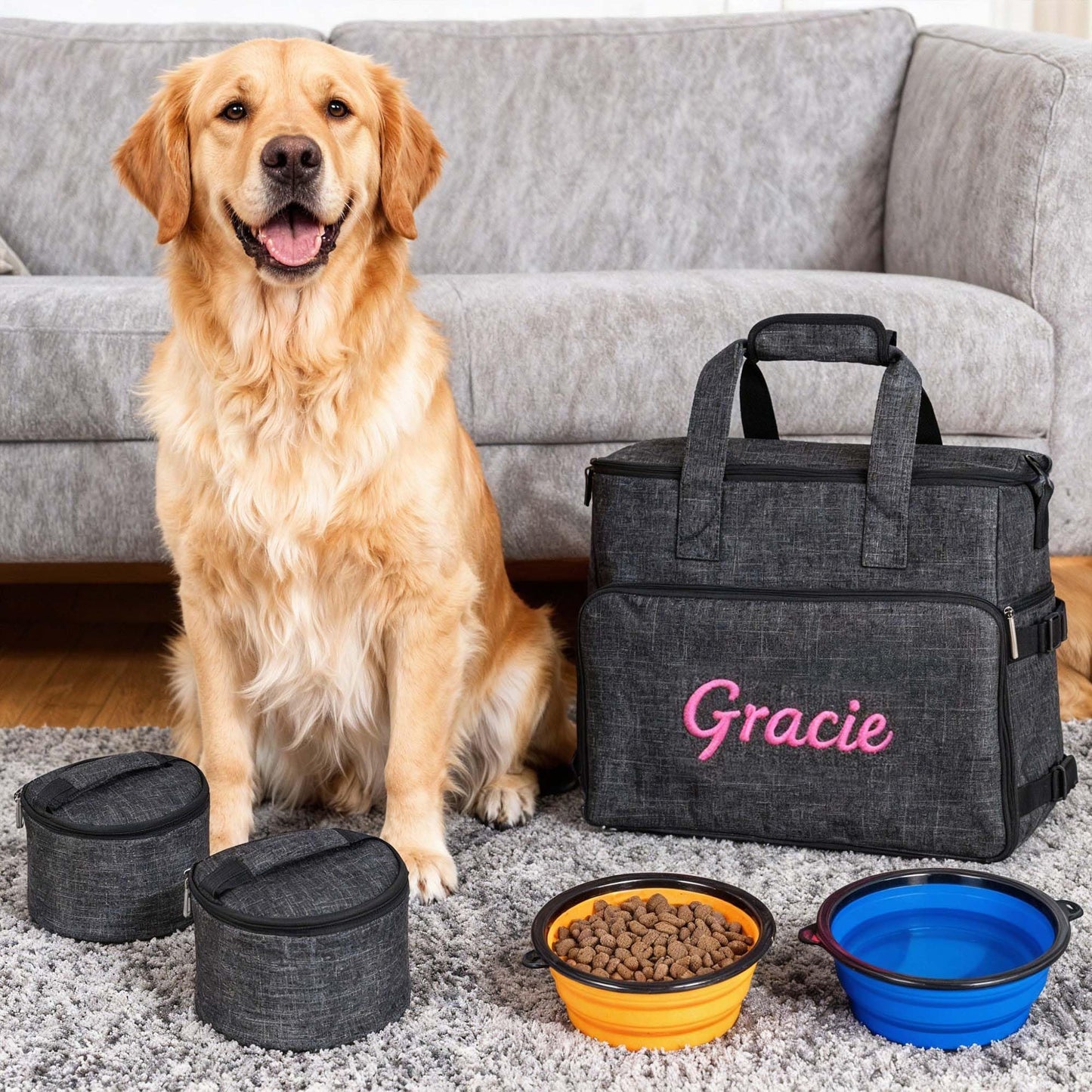 Customized Dog Travel Bag - You Name It and We Make It, Your Own Personalized Pet Travel Bag, Make It Special for You and Your Pet. (Dark Grey)