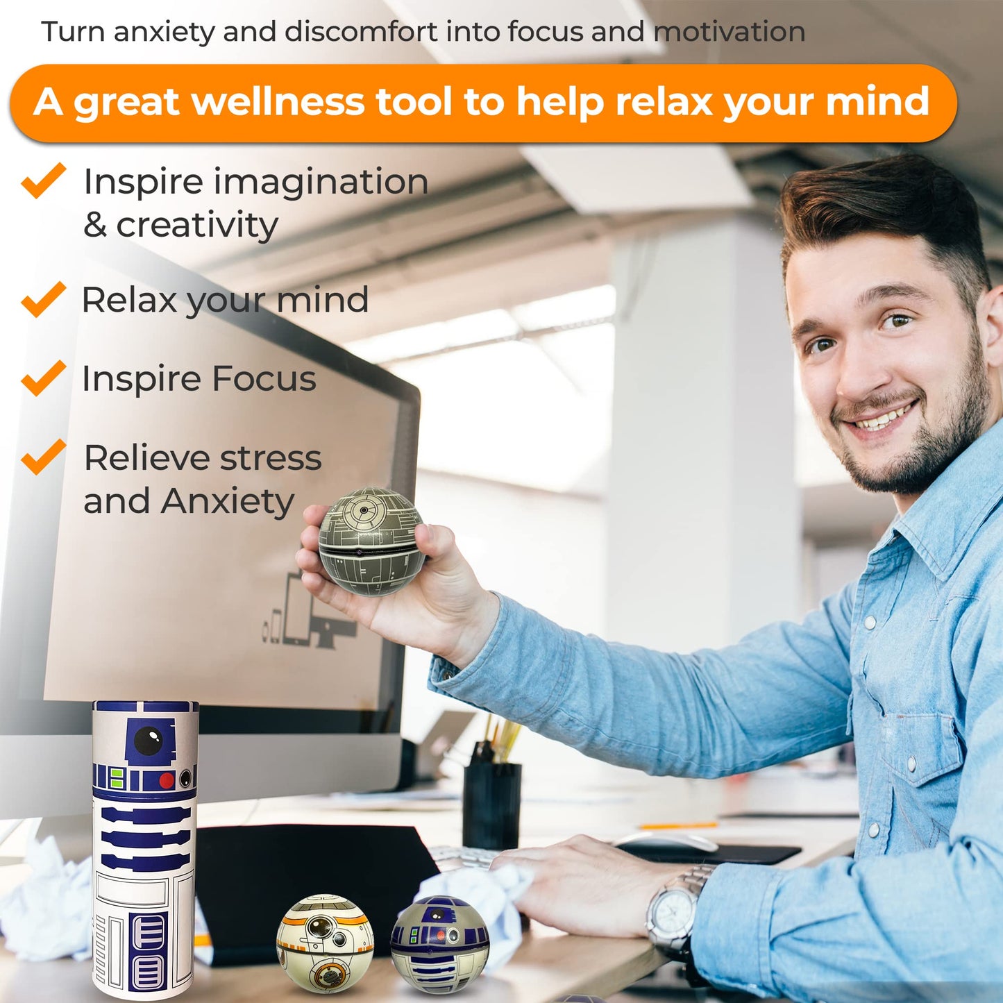 StarWar Stress Balls Set - Pop Fidget Toy for Kids and Adults, Relief Fidget, Anti Squeeze Use Play/Decor/Help Relieve Stress/Improve Concentation Focus