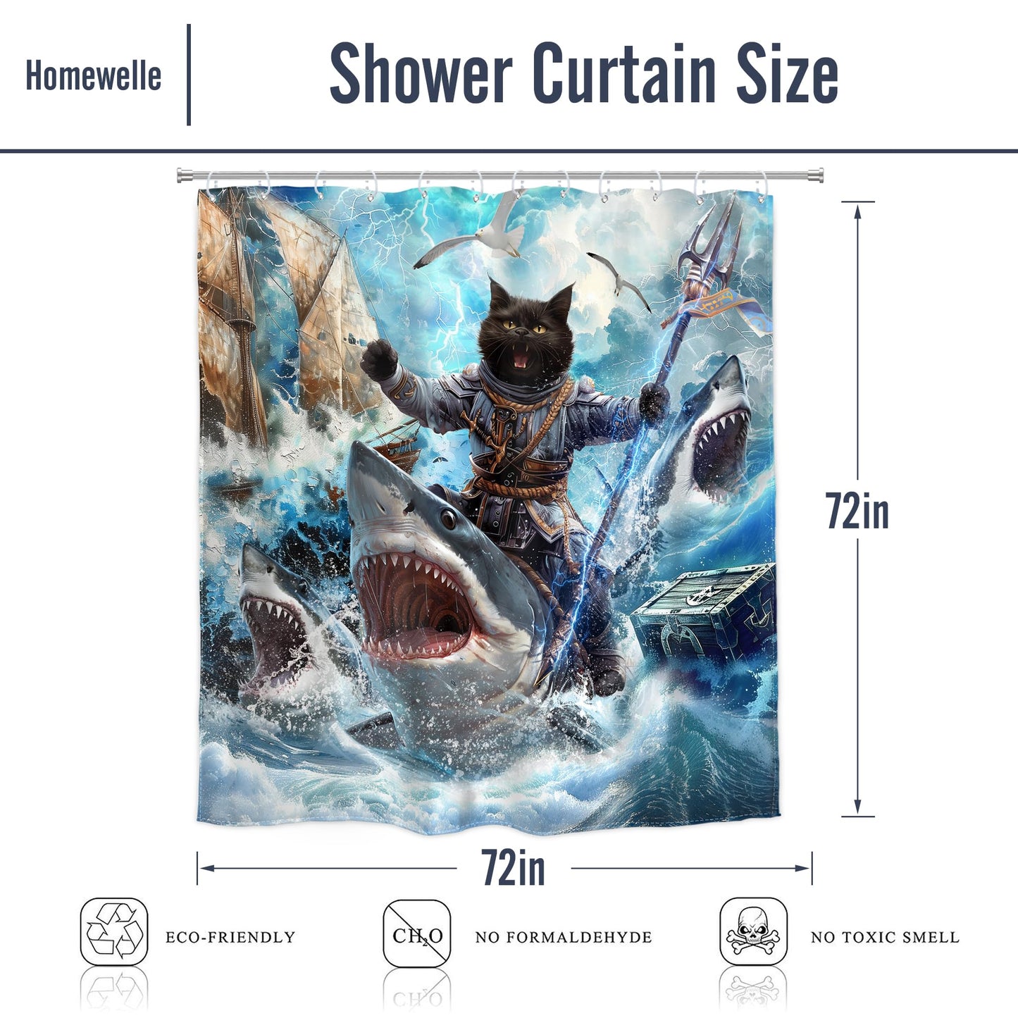 Homewelle Funny Dog Corgi Ocean Shower Curtain Riding Shark 72Wx72H Inch Sea Waves Seagull Fish Cool Animal Surfing Blue Cute Kids Waterproof Polyester Fabric Bathroom Bathtub