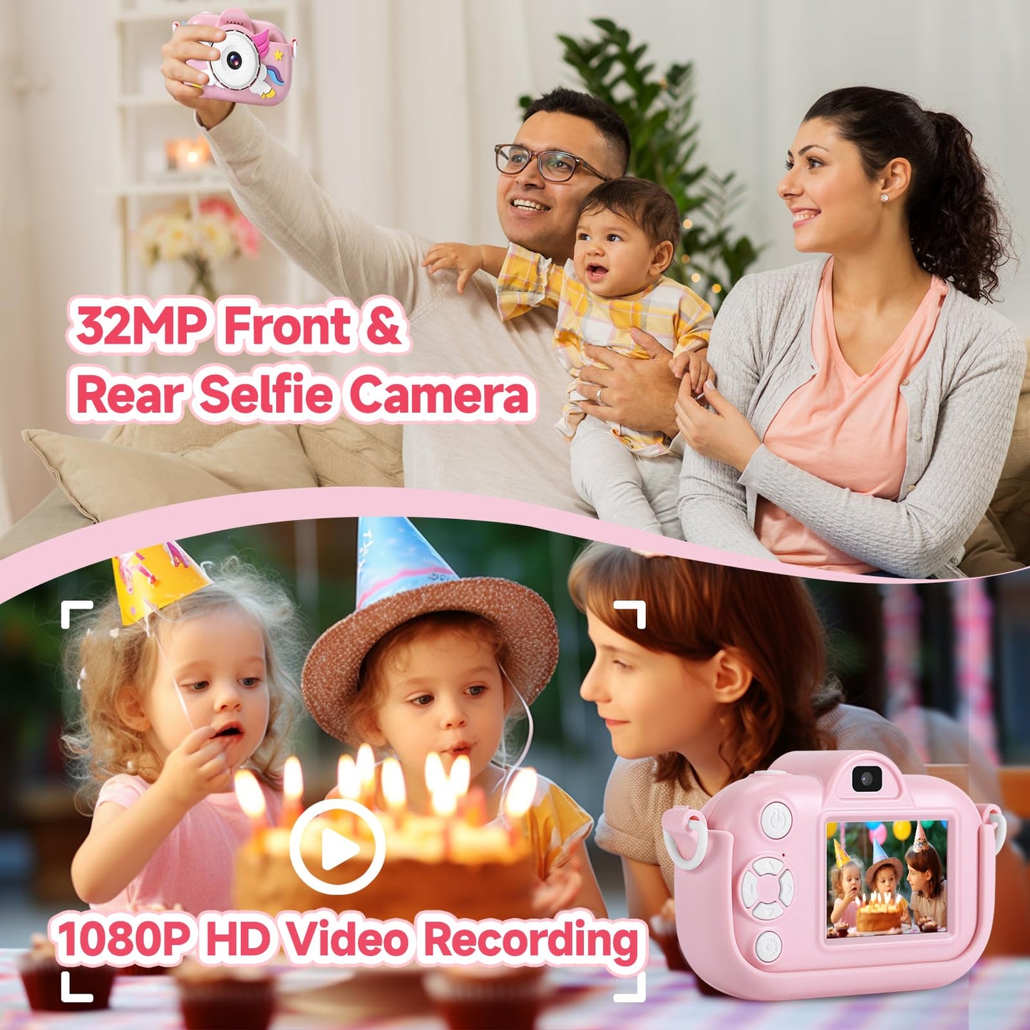Kids Camera for Girls Toys for Ages 5-7, 1080P Toddler Camera, Kids Digital Camera with Dual Lens, 3 4 5 Year Old Girl Birthday Gifts