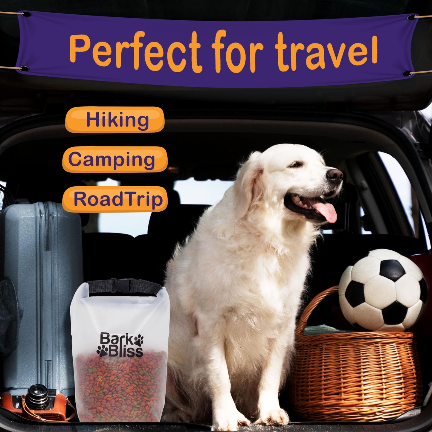 80 Cups Dog Food Travel Bag, Large Portable Container, Leak Proof, Water Resistant, Hook & Loop, Collapsible, Flat Base, hold 22lbs of Kibble, Camping/Travel (Large 80 Cups)