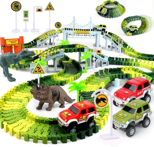 Dinosaur Toys, Create A Race Car Track Dino World with Flexible Track and 2 Cool Cars, Best Gift for Toddler Kids Boys Girls Age 3 4 5 6 7 Year Old