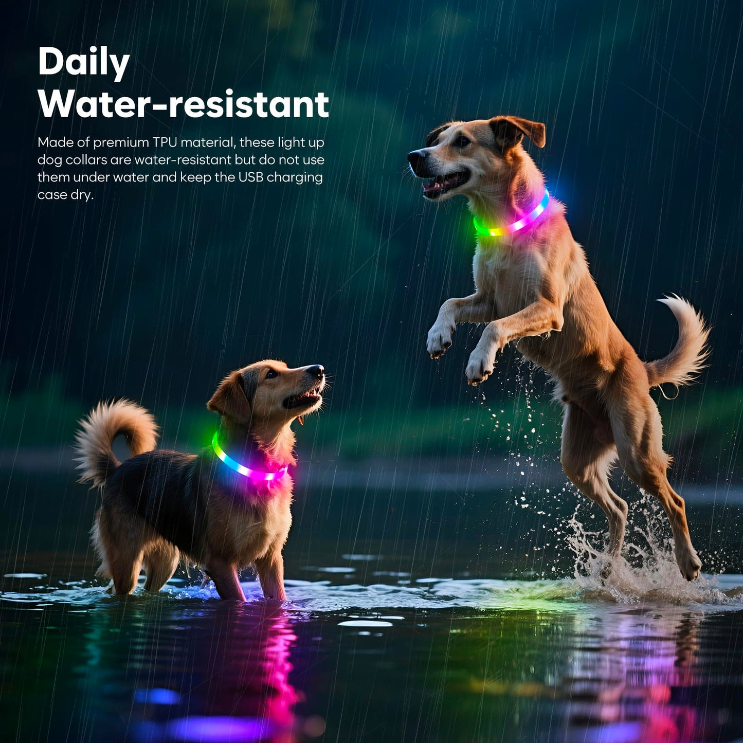 LED Dog Collar - HIGO Light Up Dog Collars Glow in The Dark, USB Rechargeable LED Dog Necklace Light for Your Dogs Walking at Night (Green-Silicone)