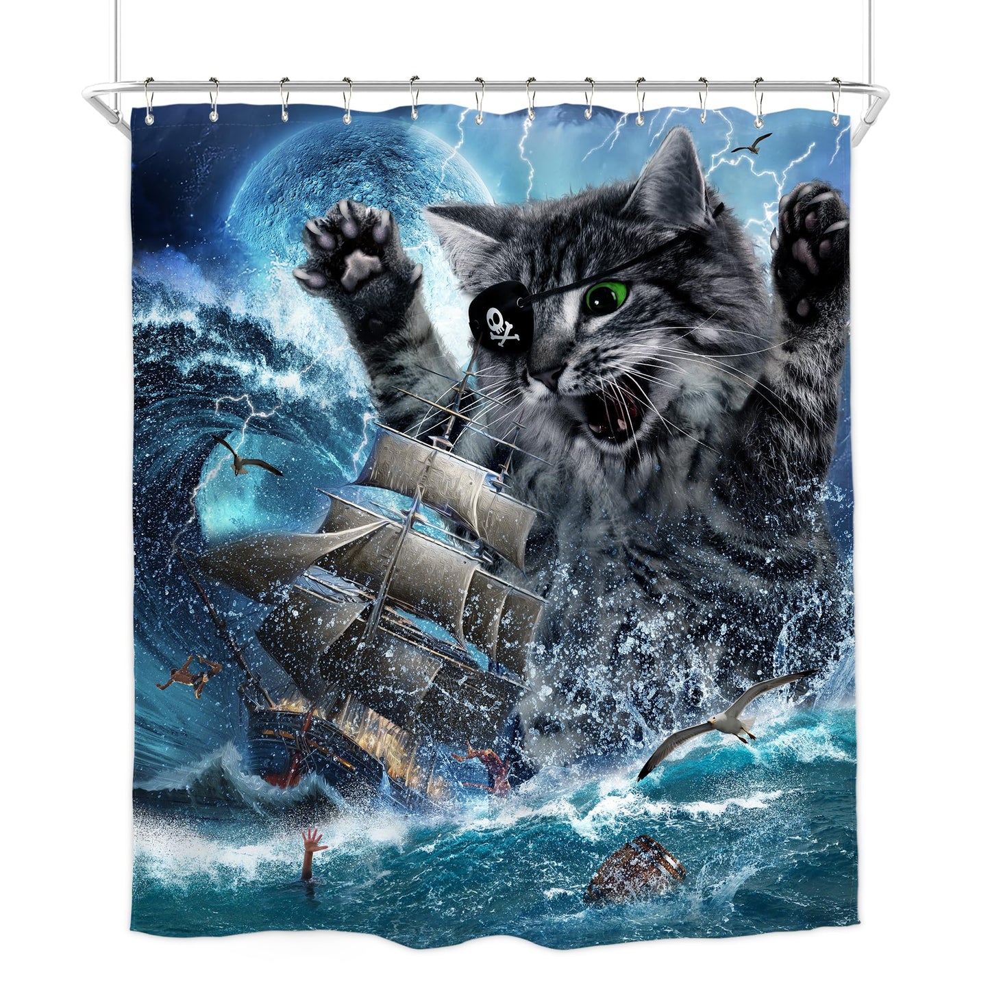 Homewelle Funny Dog Corgi Ocean Shower Curtain Riding Shark 72Wx72H Inch Sea Waves Seagull Fish Cool Animal Surfing Blue Cute Kids Waterproof Polyester Fabric Bathroom Bathtub